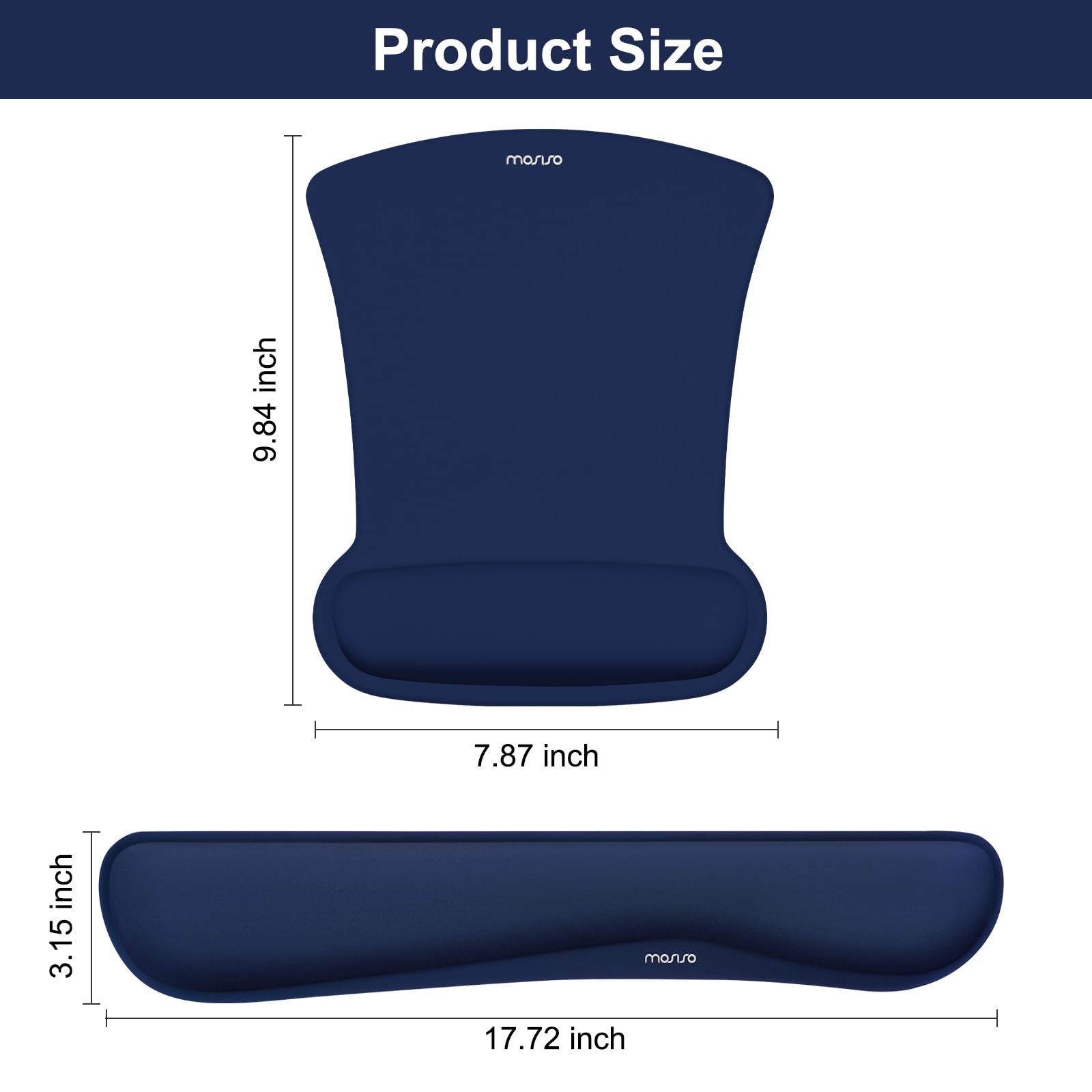 MOSISO Wrist Rest Support for Mouse Pad & Keyboard Set, Ergonomic Mousepad Non-Slip Base Home/Office Pain Relief & Easy Typing Cushion with Neoprene Cloth & Raised Memory Foam, Navy Blue