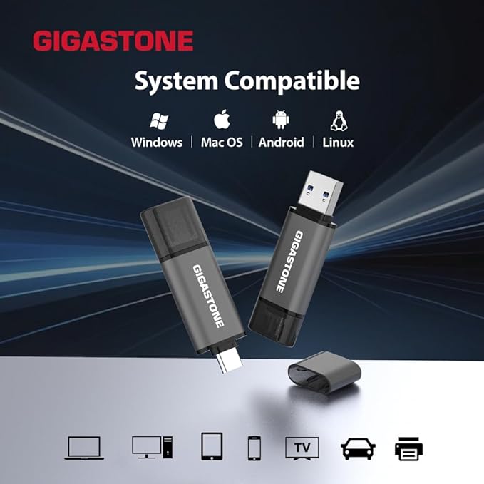 GIGASTONE 16GB Dual Flash Drive (2 Pack) Z40 USB 3.2 Gen 1, 2-in-1 Type-A & Type-C, 100MB/s Ultra Fast, Head Cap Design, Plug & Play for Smartphone/PC/Mac/TV/Car Audio, USB 2.0/3.0/3.1 Compatible