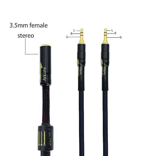 Arklove 20ft Shielded 1/8" aux Input 3.5mm Female to 2X 3.5 Output Splitter Stereo Audio Video Cable Out 3.5 Male to Two 3.5 Male in Dual 2 Speaker Cord 24k Gold Plated