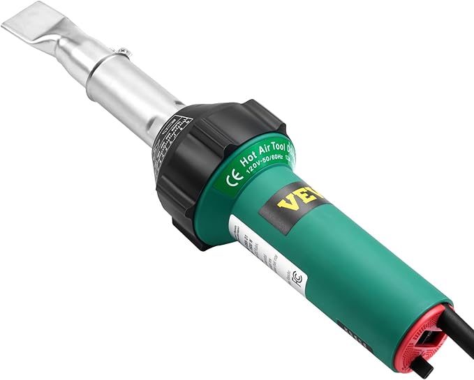 VEVOR Hot Air Plastic Welder, 1600W Hot Air Torch Pistol, 122-1112℉ PVC TPO Vinyl Heat Gun Welding Torch, Plastic Roofing Welding Kit with 9 Accessories- 4 Nozzles & 4 Seam Rollers for PP/PE/PVC Sheet