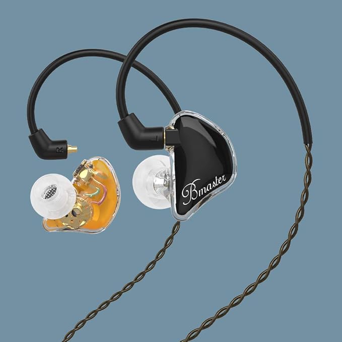 BASN in-Ear Monitors, Bmaster Triple Driver HiFi Stereo Noise-Isolating with Enhanced Bass for Musicians Stage/Audio Recording (PRO Golden/Black)