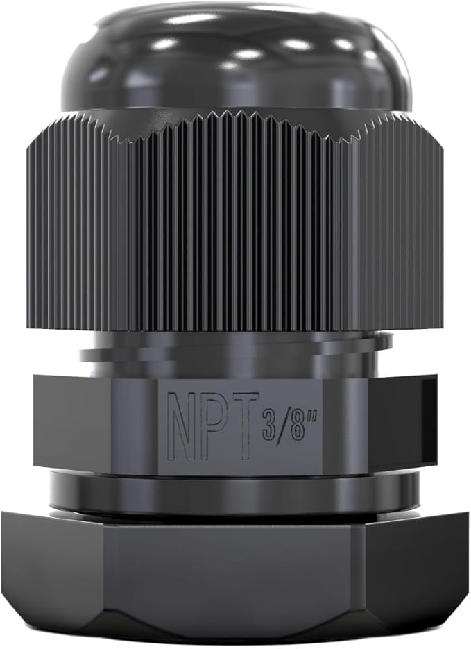 MGI SpeedWare 3/8" NPT Strain Relief Nylon Cord Grip Cable Glands, Black Plastic Grommet 5-Pack