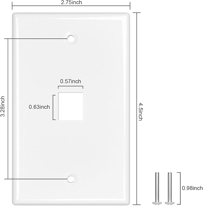 FGB 1-Port Keystone Wall Plate 20-Pack, Low-Profile Single Gang Wall Plates for RJ45, HDMI, and Coax Keystone Inserts, White