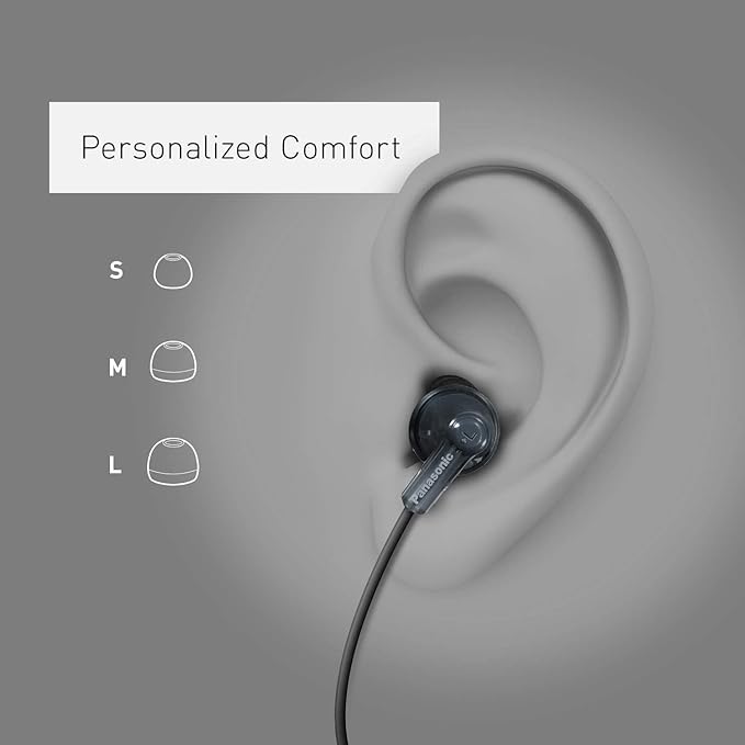Panasonic ErgoFit Wired Earbuds, 3.5mm Jack in-Ear Headphones with Dynamic Crystal-Clear Sound and Soft Ergonomic Custom-Fit Earpieces (S/M/L), for Phones and Laptops - RP-HJE120-RA (Metallic Red)