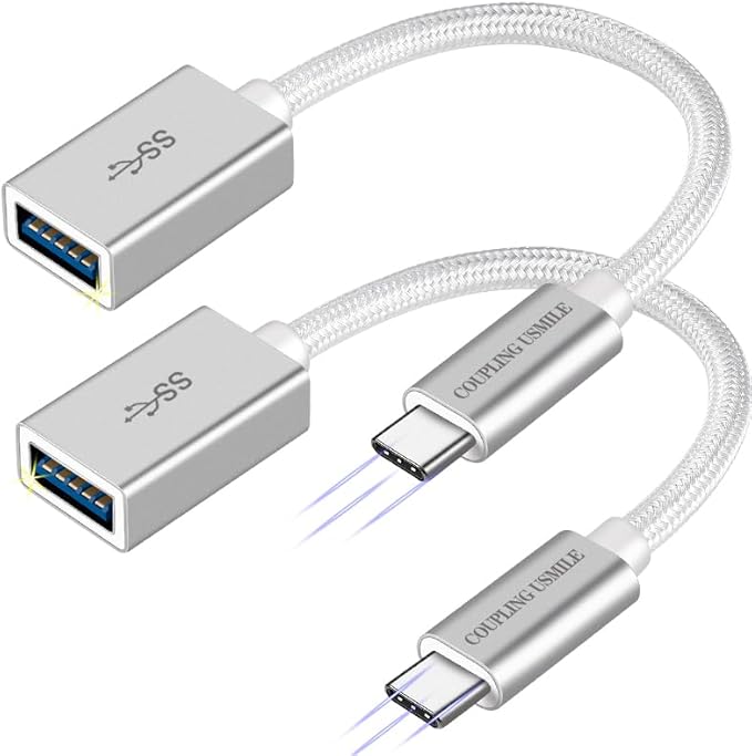 USB C to USB 3.2 Adapter [2pcs Silver], Transfer up to 10Gbps, Type C to USB(Male-Female OTG Cable USBC to USB Adapter Compatible with MacBook Pro/Air, iPhone 15 Pro Max Plus