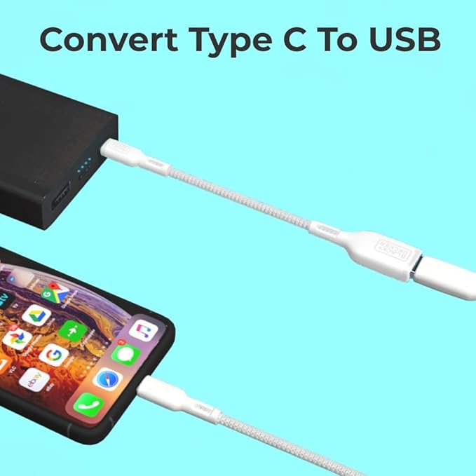 BLACK+DECKER USB C to USB A Adapter, USB C Male to USB Female Adapter Nylon Braid, Type C OTG Cable Compatible w/iPhone 16 15 Pro, MacBook Pro 2022/Air/Mini, iPad—2 Pack, 3" (White)