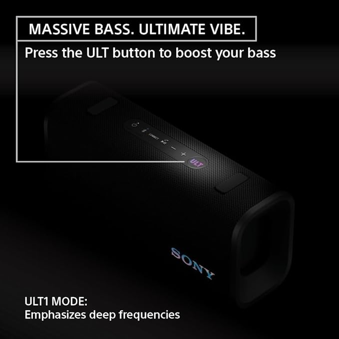 Sony ULT Field 3 Wireless Portable Bluetooth Speaker, IP67 Waterproof, Dustproof, Rustproof, and Shockproof with Enhanced Bass, 24 Hour Battery and Shoulder Strap (SRSULT30B), Black