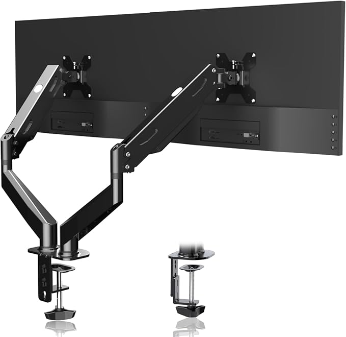 Pholiten Dual Monitor Arm 32inch,Fully Adjustable Gas Spring Monitor Desk Mount Vesa Bracket,Adjustable Tilt/Swivel/Rotate Monitor Stand Up to 22lbs