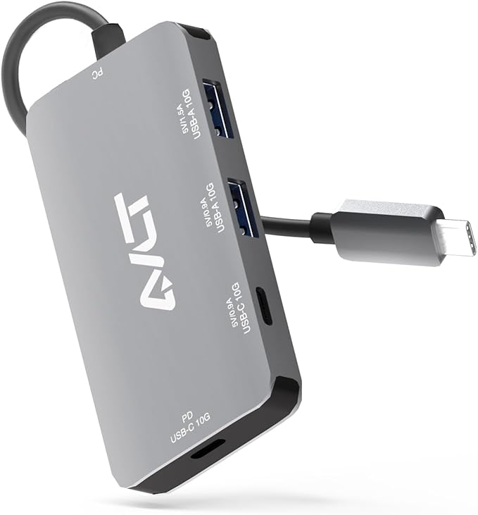 AVLT 4-Port USB 3.1 Gen 2 Type C 10G Hub with 85W PD Charging - Portable Multiport Adapter – Fast Data Transfer and Charging for MacBook, Laptop, PC, iPad (Does NOT Support USB-C Monitor)