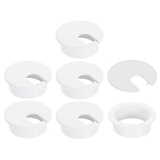 uxcell 6 Pcs 35mm (1.38 Inch) Desk Grommet, Plastic Cable Hole Cover, Wire Cord Cable Organizer for Home Office Computer Desk Cabinet, White
