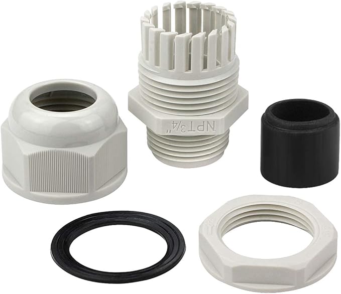 XHF 5 Pcs 3/4" IP68 Strain Relief Nylon Cord Grip Waterproof NPT Cable Glands Adjustable UL Listed and RoHS Compliant (Grey)