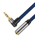 GGMTY 3FT 3.5mm Audio Extension Cable, 90-Degree Right Angle Aux Extender Cord (Male to Female), Nylon Braided TRS Stereo Audio Jack Adapter for Car, PC, Speakers, Headphones (No Mic Support)