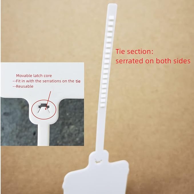 100pcs Reusable Blank Plastic Tags Ties Key Tags 1.45"*2.48" Serrated Tension Sealing Strap with Large Label Plastic Tie Mark Label Waterproof Hang Sign Write on Tag (White, 100pcs)