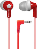 Panasonic ErgoFit Wired Earbuds, 3.5mm Jack In-Ear Headphones Wired with Dynamic Crystal-Clear Sound and Ultra Soft Ergonomic Custom-Fit Earpieces (S/M/L), for Phones and Laptops - RP-HJE120-R (Red)
