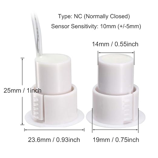Magnetic Reed Switch RC-36 NC Recessed Wired Window Door Contact Sensor for Home Security and Burglar Alarm Systems 10 Pcs (Pack of 5)