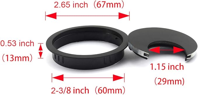 HJ Garden 1pc 2-3/8 inch (60mm) Metal Desk Grommets with Brush Open for Managing and Hiding Wire Cord Cable Hole Cover Office PC Desk Cable Cord Organizer Zinc Alloy Cover Black