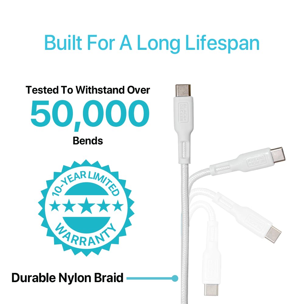 BLACK+DECKER USB C Multi Charging Cable, Fast Multi Charger Cable w/Adapter Braided 2in1 Multiple USB Cable, Universal Charging Cord w/Type C/USB Adapter for iPhone 17 16 15/Samsung/LG/Tablets/More