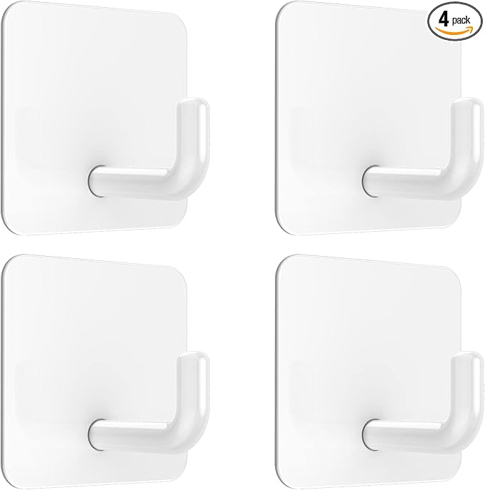 VIS'V Adhesive Hooks, Metal Shower Wall Stick on Hooks, Waterproof, 2 Extra Adhesive Strips, White, 4 Pcs
