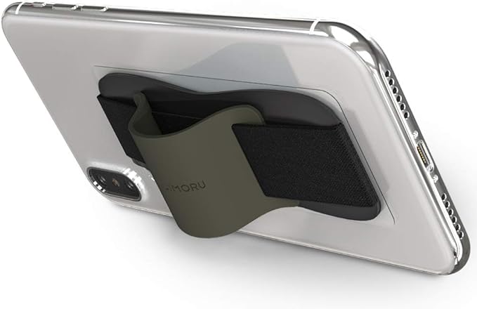Sinjimoru Phone Grip with Silicone Band – Comfortable One-Hand Holder & Kickstand for Smartphones, Tablets, and eReaders for iPhone, Android, and Kindle Sinji Grip Silicone Olive Grey