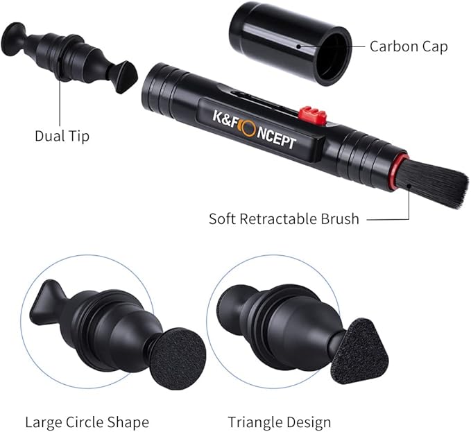 K&F CONCEPT Professional Lens Cleaning Kit for DSLR & Mirrorless Cameras with APS-C/Full-Frame Sensor Cleaning Swabs/Lens Cleaner/Gloves/Camera Blower/Lens Pen Brush/Microfiber Cloths/Carrying Case
