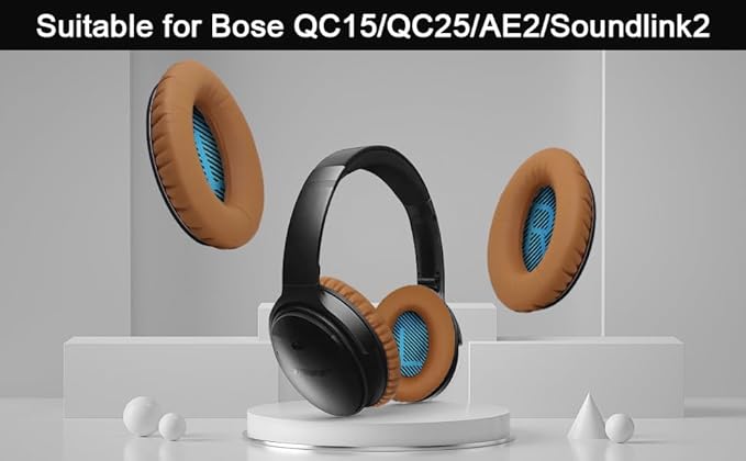 Replacement Ear Pads for Bose QuietComfort 15(qc15/QC15), Headphone Ear Covers, High Density Memory Cotton, Soft Leather, Adaptive Noise Isolation Headphones Pads Cushions-Khaki