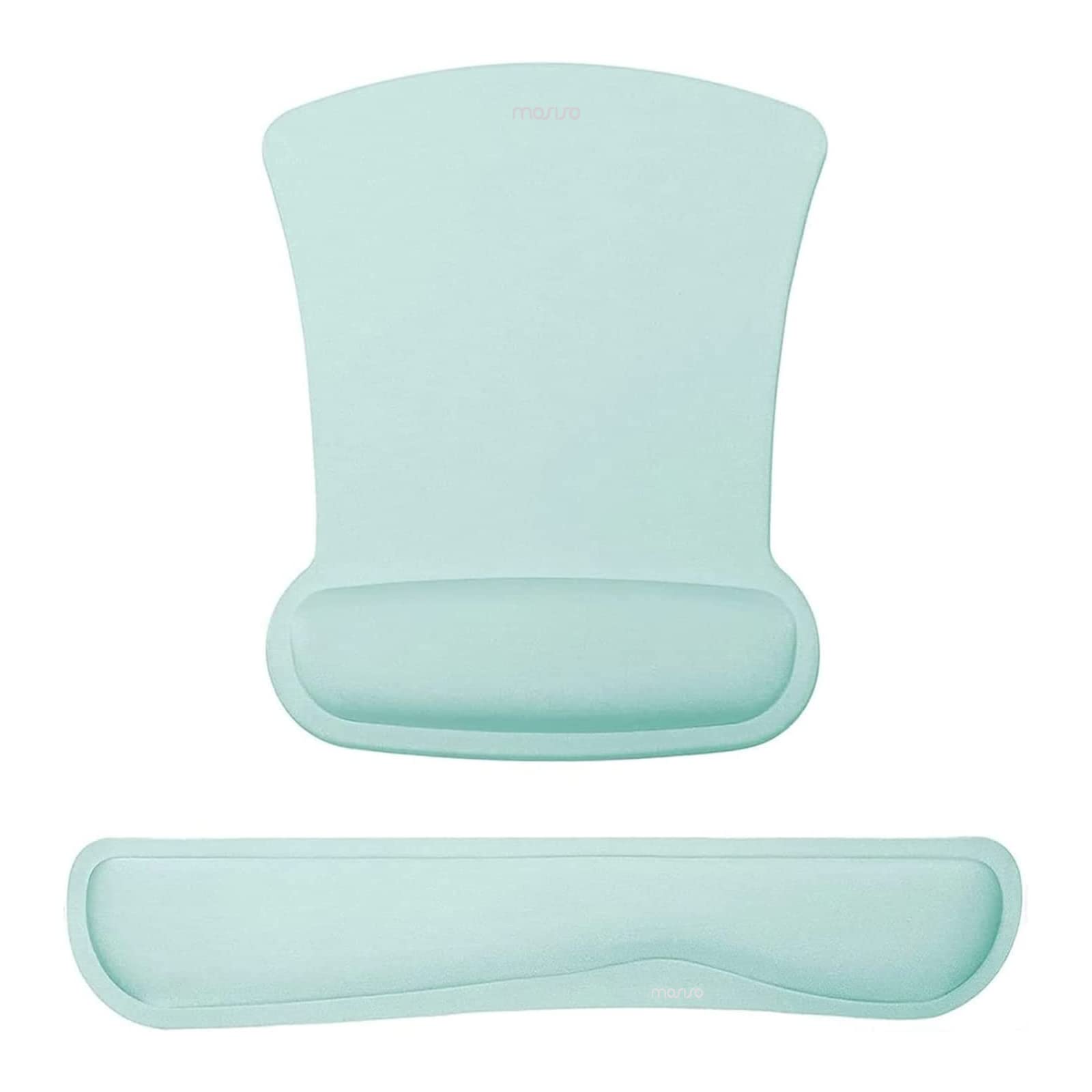 MOSISO Wrist Rest Support for Mouse Pad & Keyboard Set, Ergonomic Mousepad Non-Slip Base Home/Office Pain Relief & Easy Typing Cushion with Neoprene Cloth & Raised Memory Foam, Mint Green