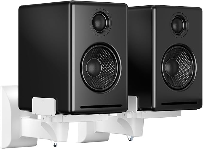 suptek Dual Side Clamping Bookshelf Speaker Wall Mounting Bracket for Large Surrounding Sound Speakers, Hold Up to 55 lbs, White (SPM201W)