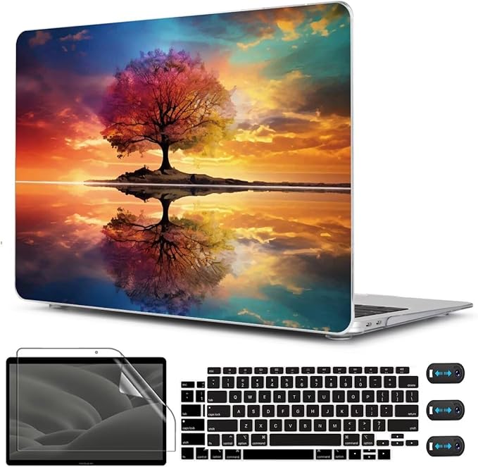 CISSOOK Compatible with MacBook Air 13 inch Case 2021, 2020-2018 Release Model M1 A2337 A2179 A1932, Protective Plastic Hard Shell Case Cover for MacBook Air 13-inch with Touch ID, Tree Landscape