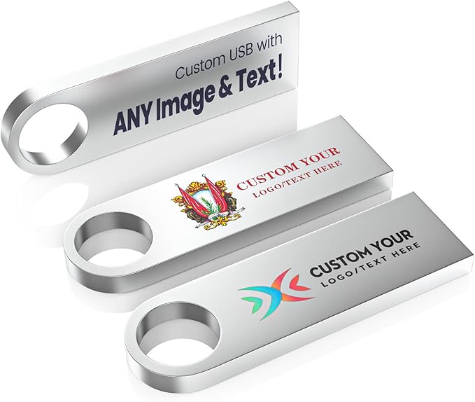 Customizable Flash Drives 512MB, Wooolken Personalized USB 2.0 Thumb Drives 10/20/50/100 Pack, Logo Pendrive Custom Memory Stick USB Engraved Logo (Metal)