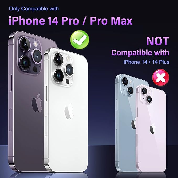 Uyiton for iPhone 14 Pro/iPhone 14 Pro Max Camera Lens Protector, [Drop Protection] 9H Tempered Glass Camera Cover screen Metal Ring Case Friendly Scratch Resistant Easy to Install - Matte Purple