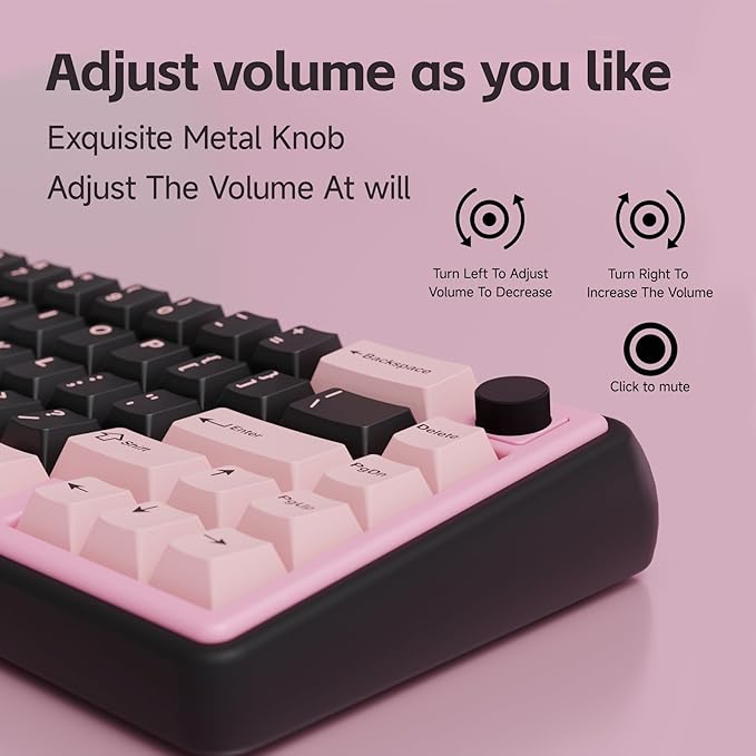 Chilkey Foxy65 Mechanical Keyboard with Knob, Gasket Mount 65% Aluminum Wireless Mechanical Keyboard, BT5.0/2.4GHz/USB-C, Hot Swappable, RGB Backlit Computer Custom Key Board for PC