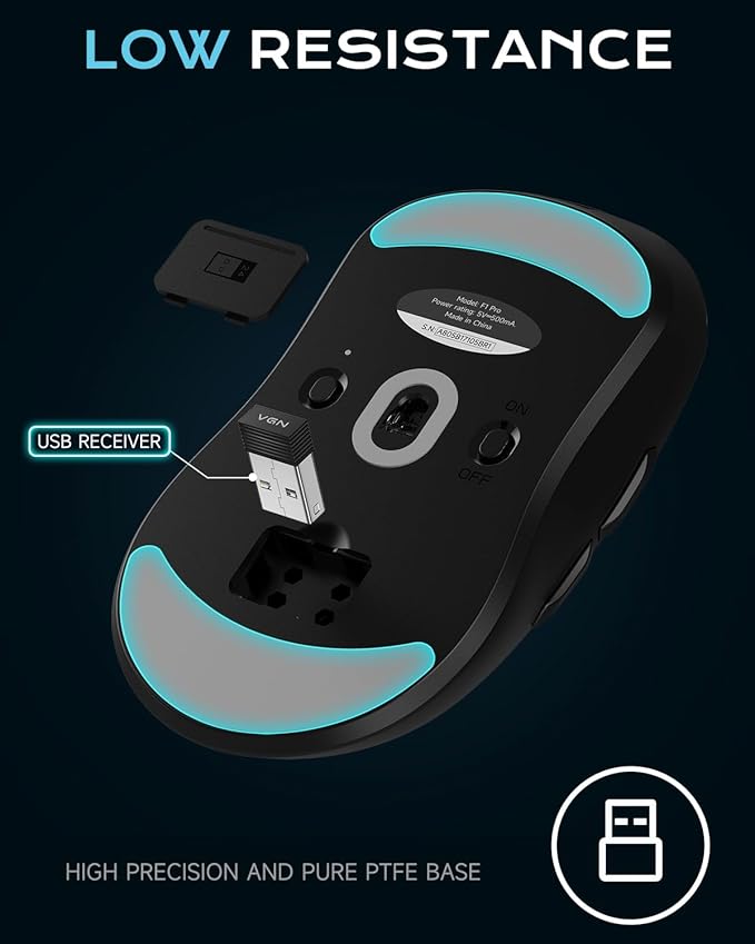 VGN Dragonfly F1 Pro Wireless Gaming Mouse - 49g Ultra-Lightweight, 26K DPI Optical Sensor, 6 Programmable Buttons, 65Hrs Battery, Esports Grade - Classic Black