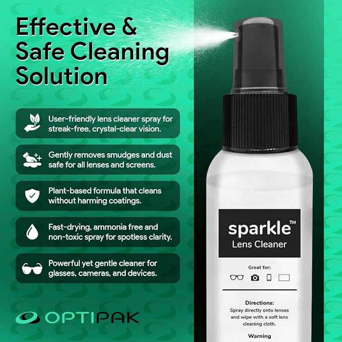 Sparkle Anti-Reflective Lens Cleaner Spray kit | (2) 1oz Glasses Cleaner Spray + (2) Microfiber Cloth for Eyeglasses, Sunglasses, Lenses, Screens and Camera Cleaning Kit (4 Piece Set)