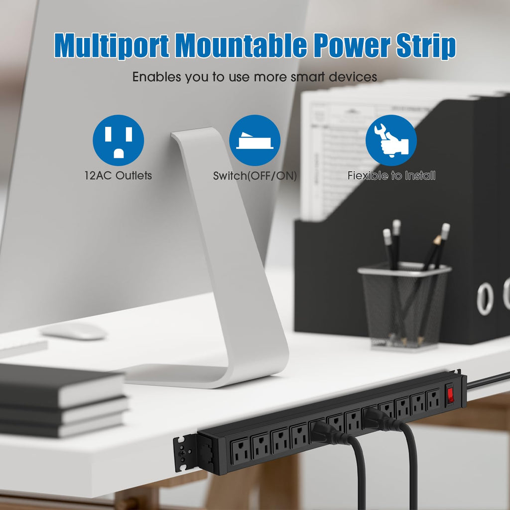 HHSOET Rotating 12 Outlet Surge Protector Power Strip,1200J, 6FT Black,1