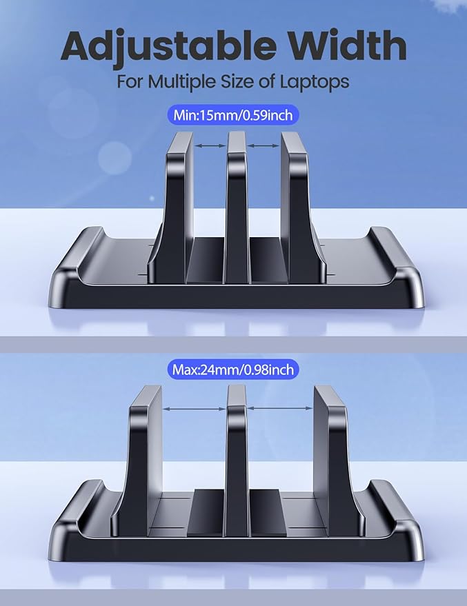 Vaydeer Vertical Laptop Stand for Desk, Dual Slots Plastic Laptop Holder with Space Saving 4-in-1 Design, Adjustable Laptop Stand Supports MacBook, Chromebook, Surface, Dell
