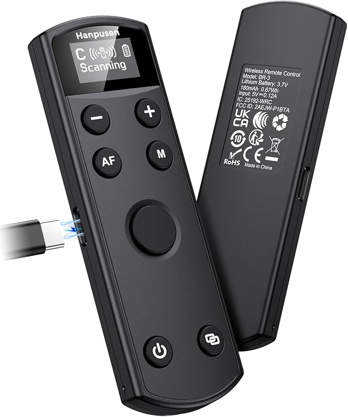 Hanpusen Rechargeable Camera Remote Control for Canon - Wireless Shutter Release with OLED Screen Compatible with R8, R6 II, R100, R50, R10, M50, SL3, R3, R5, R6, RP, R;Replaces Canon BR-E1(Black)