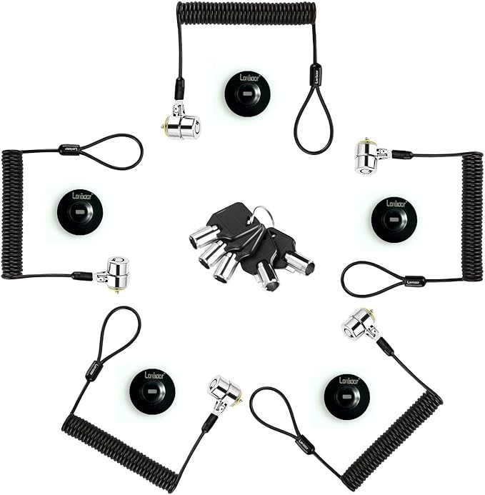Security Retractable Cable Lock Portable Keyed Laptop Lock 5 Keys 8Ft for Monitors, Laptops, MacBooks, Tablets, iPad,Mac Mini,(5 Pack Keyed Alike)