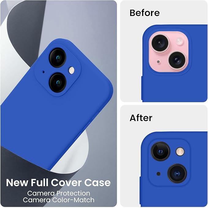 FireNova Designed for iPhone 15 Case, Silicone Upgraded [Camera Protection] Phone Case with [2 Screen Protectors], Soft Anti-Scratch Microfiber Lining Inside, 6.1 inch, Klein Blue