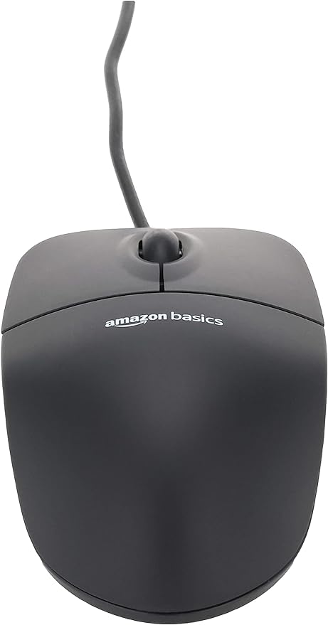 Amazon Basics 3-Button USB Wired Mouse with Scrolling and Tracking - Standard, Black