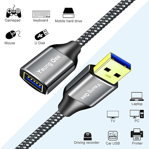 USB 3.0 Extension Cable 1.5 ft,5Gbps High Speed USB 3.0 Type A Male to Female Extension Cord,USB Extension Lead Compatible with USB Flash Drive, Hard Drive, Card Reader,Scanner,Keyboard (1.5FT)