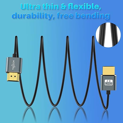 Twozoh Flexible & Slim HDMI Cable 3.3FT 2 Pack, Ultra Thin HDMI Cord Supports High Speed 4K@60Hz 18gbps 2160P/1080P