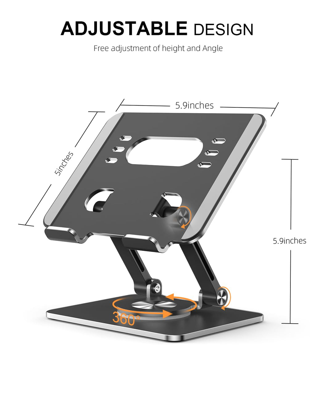 Orlian Tablet Stand Holder with Thickened 360°Rotating Base Dual Rod Adjustable 5.8-12.9”Aluminum Stand