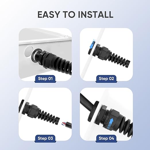Strain Relief Cord Connector,LISTENJIALE 10Pcs NPT 3/8" Waterproof Cable Gland Flex Spiral Strain Relief Adjustable 5-10mm Cable Connector Nylon Joint with Gaskets(Black)
