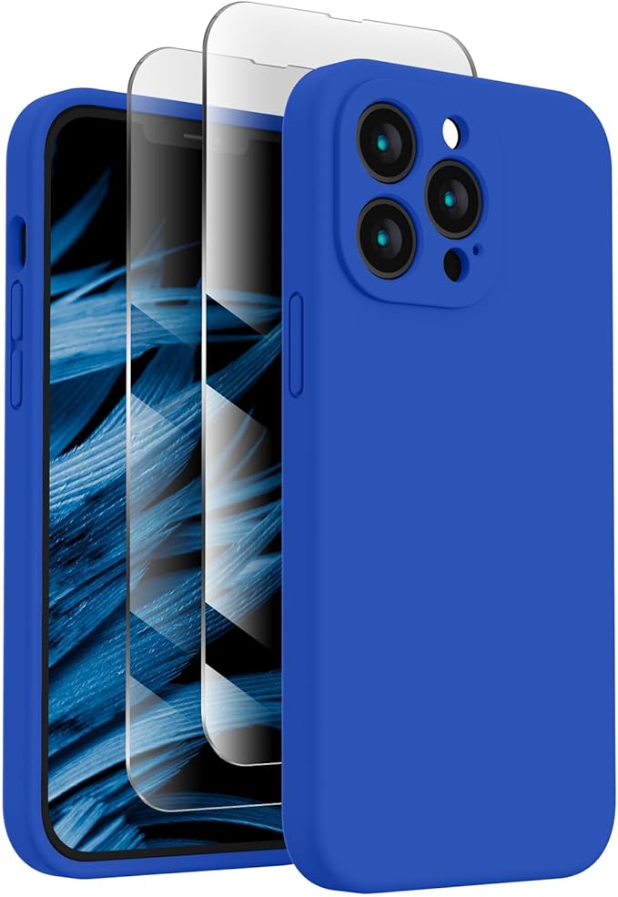 FireNova Designed for iPhone 13 Pro Case, Silicone Upgraded [Camera Protection] Phone Case with [2 Screen Protectors], Soft Anti-Scratch Microfiber Lining Inside, 6.1 inch, Klein Blue