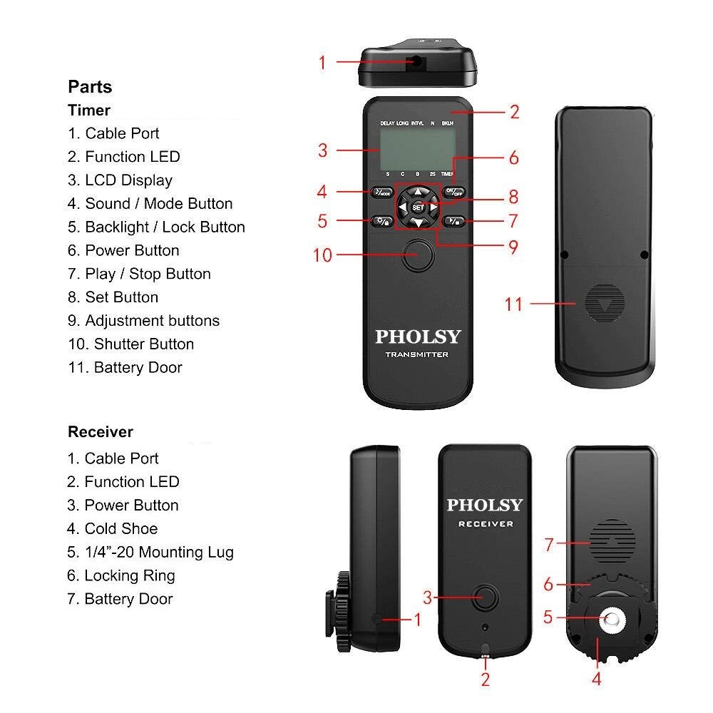 PHOLSY Camera Timer Remote Release Control with Intervalometer for Nikon