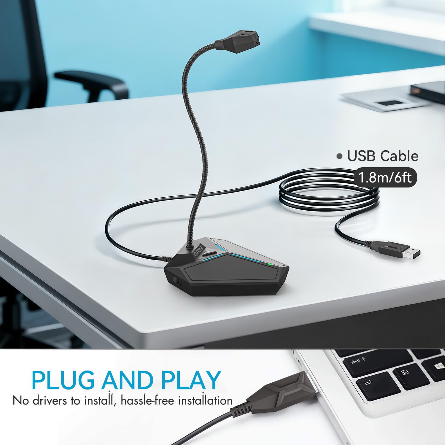 CMTECK USB Computer Microphone, Plug-and-Play, Studio-Quality for PC,Laptop
