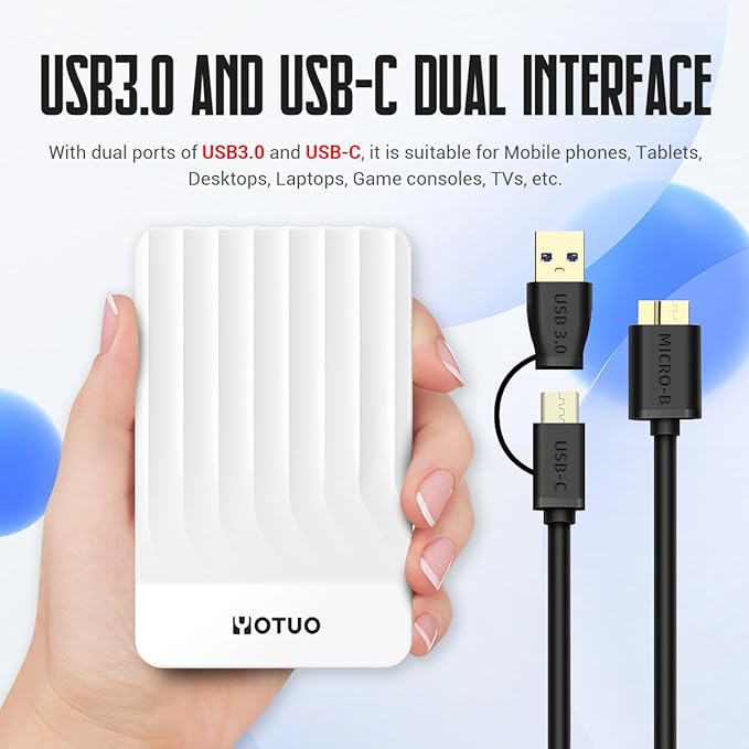 Portable External Hard Drive Storage Expansion Mobile HDD USB 3.0 for PC, Mac, Desktop, Laptop, PS4, PS5, Xbox One X/S, Xbox 360, Xbox Series X/S, Office & Game (White, 1TB)