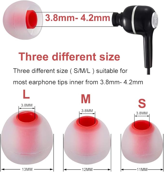 Earbud Tips Soft Silicone Earbuds Replacement Tips Fit for in-Ear Headphones(Inner Hole from 3.8mm - 4.2mm Earphones) 9 Pairs S/M/L