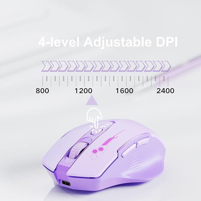 Bluetooth Mouse,[Upgraded] Multi-Device Wireless Mouse,Visible Battery Level,Tri-Mode (BT 5.0/4.0+2.4G Hz) Rechargeable Ergonomic Mouse, 4 Adjustable DPI,Coldless Mouse for Laptop and PC,Purple