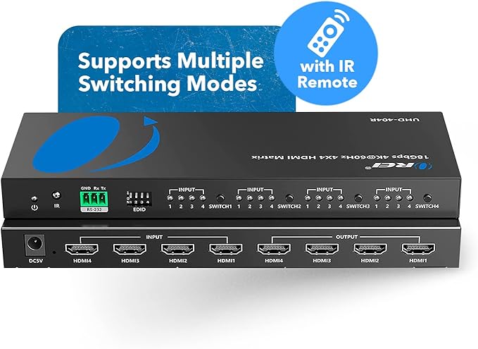 OREI 4x4 HDMI Matrix Switch 4K Downscale, ARC, Audio Extraction, HDCP 2.2